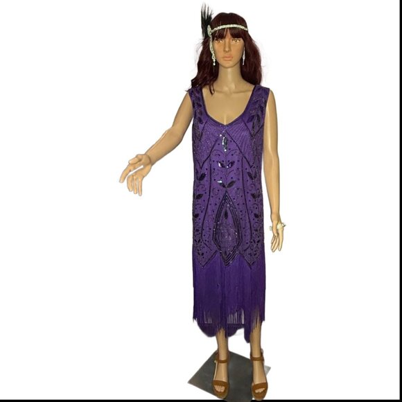 Metme Women’s 1920s Flapper Dress Roaring 20s Purple Size XXL - Picture 3 of 16